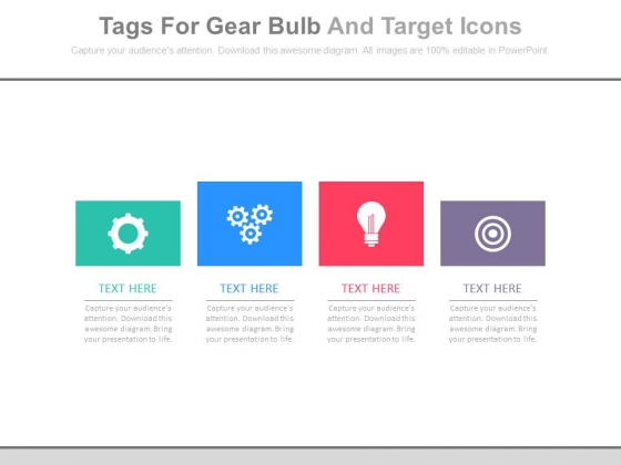 Four Boxes With Gears Bulb And Target Icons Powerpoint Slides