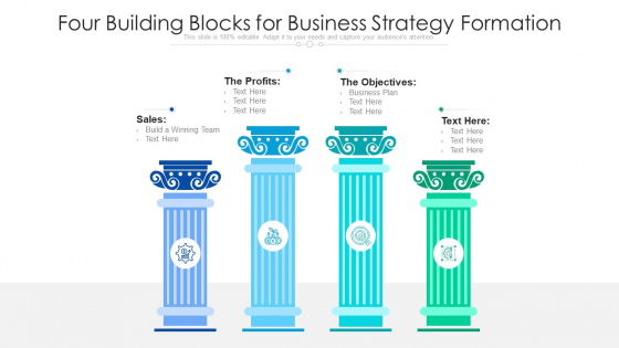 Four Building Blocks For Business Strategy Formation Ppt PowerPoint Presentation File Icons PDF