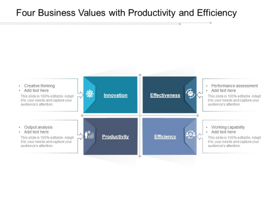 Four Business Values With Productivity And Efficiency Ppt PowerPoint Presentation Gallery Picture PDF Four Business Values With Productivity And Efficiency Ppt PowerPoint Presentation Gallery Picture PDF