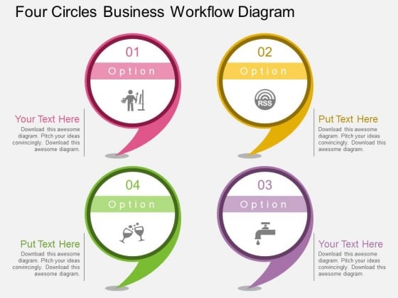 Four Circles Business Workflow Diagram PowerPoint Template Four Circles Business Workflow Diagram PowerPoint Template
