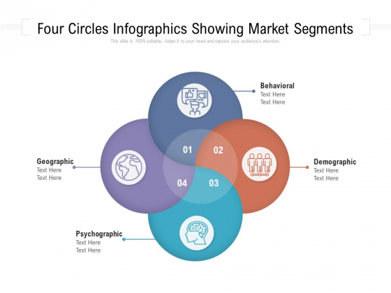 Four Circles Infographics Showing Market Segments Ppt PowerPoint Presentation File Slides PDF