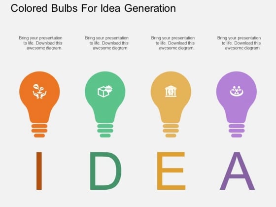 Four Colored Bulbs For Idea Generation Powerpoint Template Four Colored Bulbs For Idea Generation Powerpoint Template