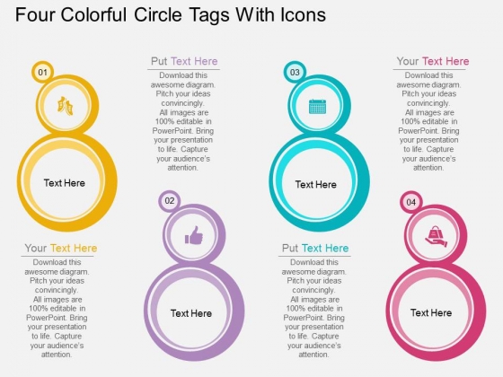 Four Colorful Circle Tags With Icons Powerpoint Template Four Colorful Circle Tags With Icons Powerpoint Template