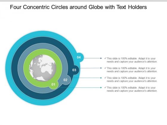 Four Concentric Circles Around Globe With Text Holders Ppt Powerpoint Presentation Icon Gallery