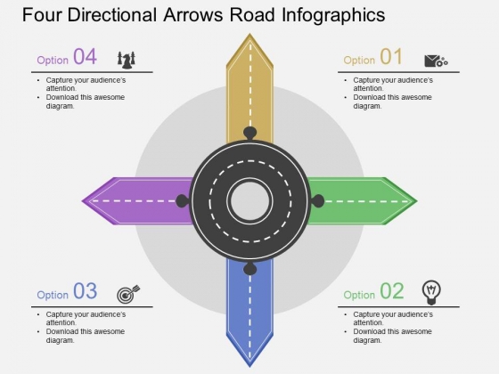 Four Directional Arrows Road Infographics Powerpoint Template