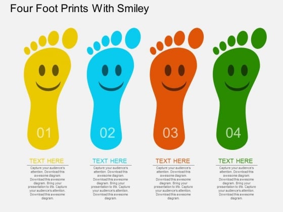 Four Foot Prints With Smiley Powerpoint Template