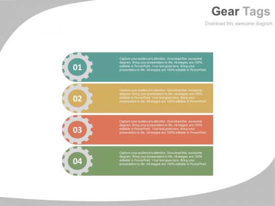 Four Gear Tags For Process Control Powerpoint Template Four Gear Tags For Process Control Powerpoint Template