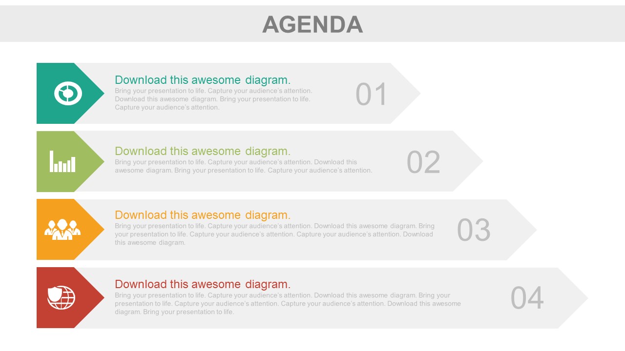 Four Infographic Tags To Present Business Agenda Powerpoint Slides