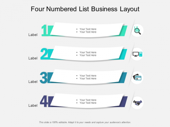 Four Numbered List Business Layout Ppt PowerPoint Presentation Pictures Topics Four Numbered List Business Layout Ppt PowerPoint Presentation Pictures Topics