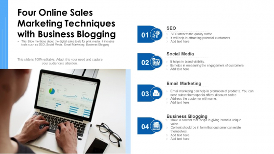 Four Online Sales Marketing Techniques With Business Blogging Ppt Infographic Template Slideshow PDF Four Online Sales Marketing Techniques With Business Blogging Ppt Infographic Template Slideshow PDF