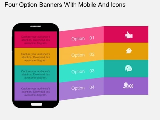 Four Option Banners With Mobile And Icons Powerpoint Template Four Option Banners With Mobile And Icons Powerpoint Template