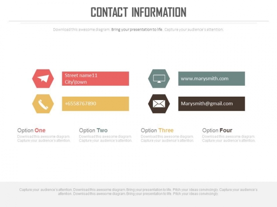 Four Option Layout Of Contact Information Powerpoint Slides Four Option Layout Of Contact Information Powerpoint Slides
