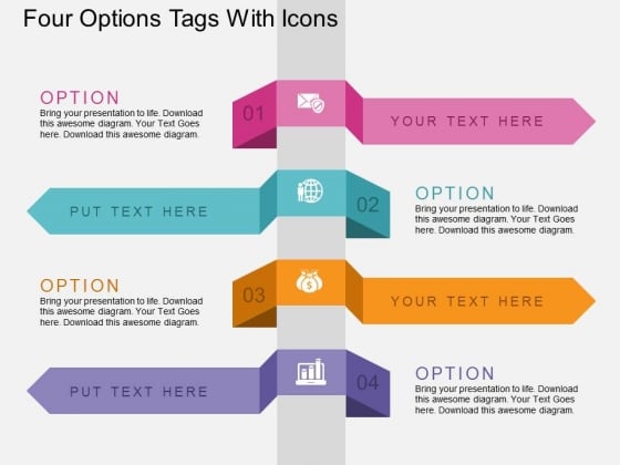 Four Options Tags With Icons Powerpoint Template Four Options Tags With Icons Powerpoint Template
