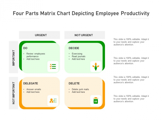 Four Parts Matrix Chart Depicting Employee Productivity Ppt PowerPoint Presentation Icon Background Images PDF