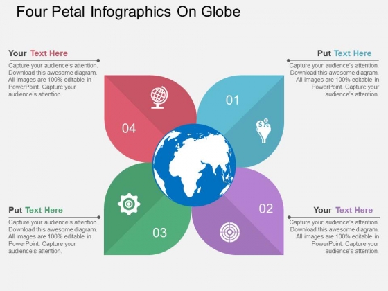 Four Petal Infographics On Globe Powerpoint Template Four Petal Infographics On Globe Powerpoint Template