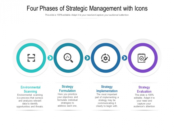 Four Phases Of Strategic Management With Icons Ppt PowerPoint Presentation Styles Brochure