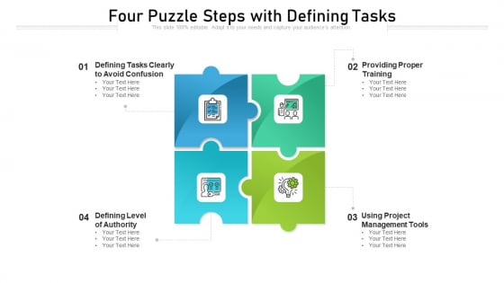 Four Puzzle Steps With Defining Tasks Ppt PowerPoint Presentation Gallery Introduction PDF Four Puzzle Steps With Defining Tasks Ppt PowerPoint Presentation Gallery Introduction PDF