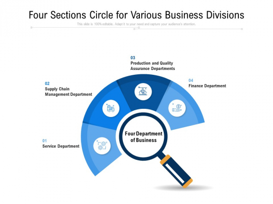 Four Sections Circle For Various Business Divisions Ppt PowerPoint Presentation File Topics PDF