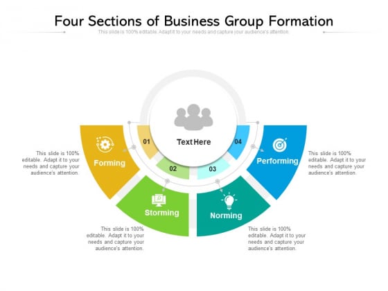 Four Sections Of Business Group Formation Ppt PowerPoint Presentation Summary Template PDF