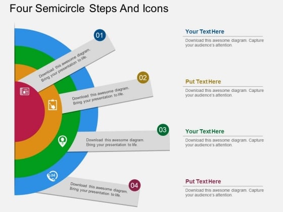 Four Semicircle Steps And Icons Powerpoint Template