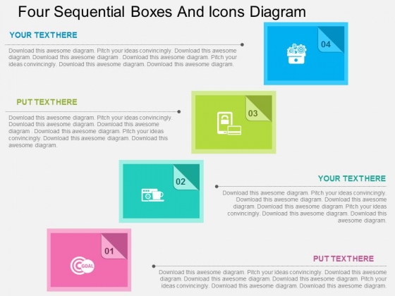 Four Sequential Boxes And Icons Diagram Powerpoint Template Four Sequential Boxes And Icons Diagram Powerpoint Template