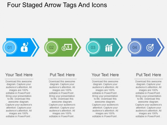 Four Staged Arrow Tags And Icons Powerpoint Template