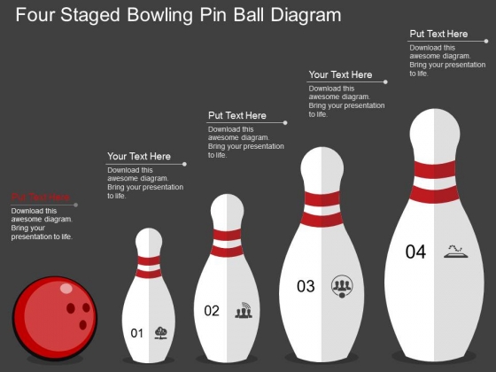 Four Staged Bowling Pin Ball Diagram Powerpoint Template Four Staged Bowling Pin Ball Diagram Powerpoint Template