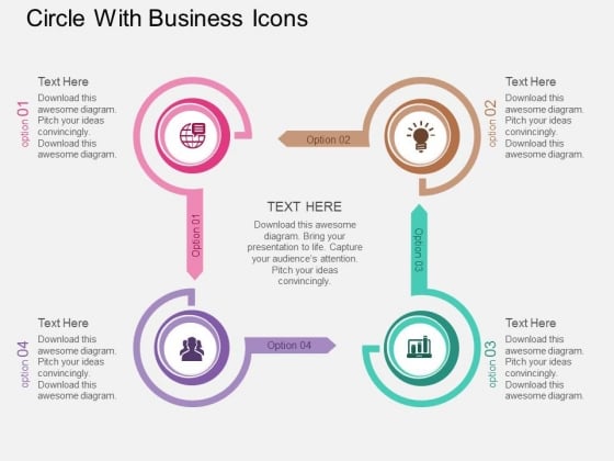 Four Staged Circle With Business Icons Powerpoint Template Four Staged Circle With Business Icons Powerpoint Template