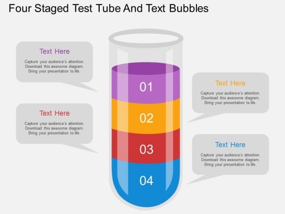 Four Staged Test Tube And Text Bubbles Powerpoint Template Four Staged Test Tube And Text Bubbles Powerpoint Template