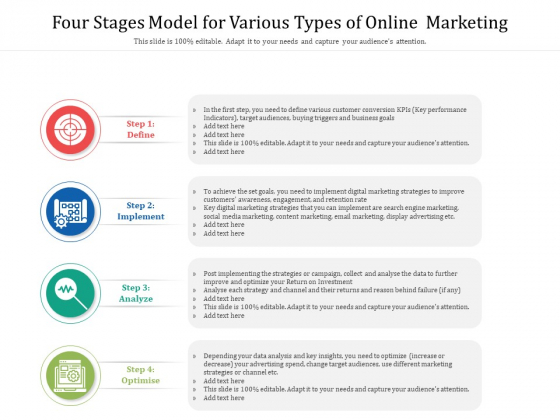 Four Stages Model For Various Types Of Online Marketing Ppt PowerPoint Presentation Layouts Outline PDF Four Stages Model For Various Types Of Online Marketing Ppt PowerPoint Presentation Layouts Outline PDF