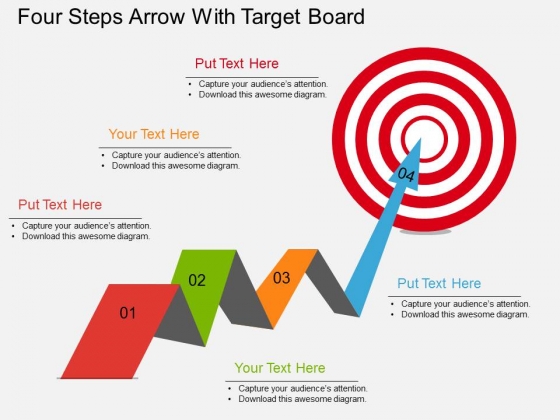 Four Steps Arrow With Target Board Powerpoint Template