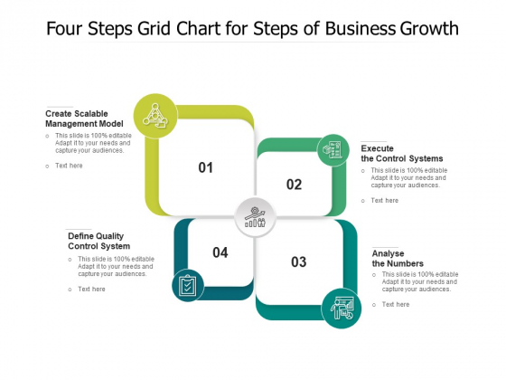 Four Steps Grid Chart For Steps Of Business Growth Ppt PowerPoint Presentation File Format PDF