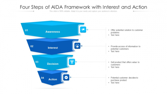 Four Steps Of AIDA Framework With Interest And Action Ppt PowerPoint Presentation File Examples PDF