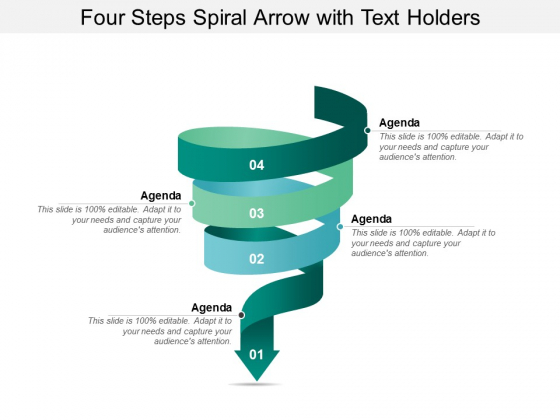 Four Steps Spiral Arrow With Text Holders Ppt Powerpoint Presentation Professional Styles