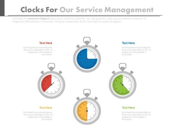 Four Stopwatches In Pie Chart Style Powerpoint Slides Four Stopwatches In Pie Chart Style Powerpoint Slides