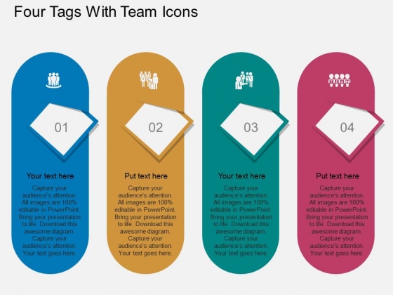 Four Tags With Team Icons Powerpoint Template Four Tags With Team Icons Powerpoint Template