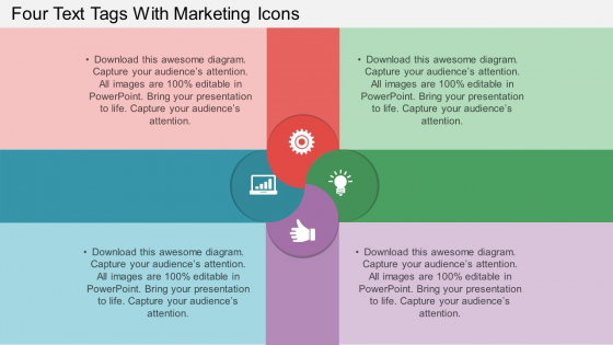 Four Text Tags With Marketing Icons PowerPoint Template Four Text Tags With Marketing Icons PowerPoint Template