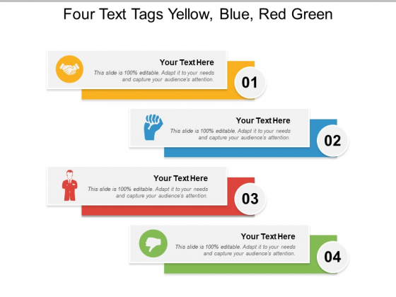 Four Text Tags Yellow Blue Red Green Ppt PowerPoint Presentation File Portfolio PDF