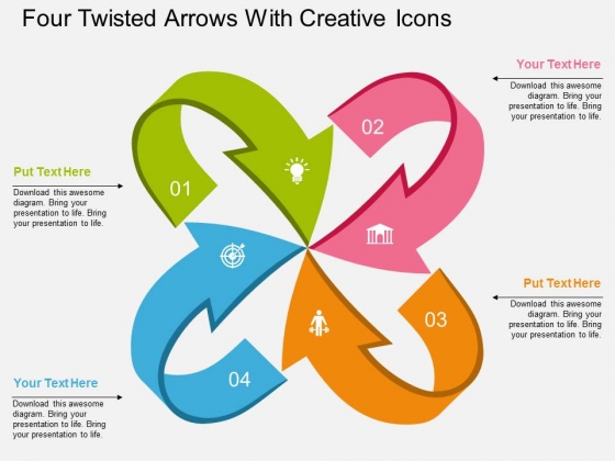 Four Twisted Arrows With Creative Icons Powerpoint Template Four Twisted Arrows With Creative Icons Powerpoint Template