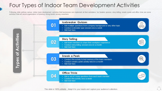 Four Types Of Indoor Team Development Activities Inspiration PDF Four Types Of Indoor Team Development Activities Inspiration PDF