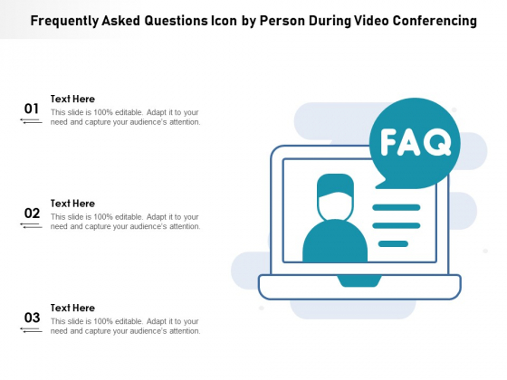 Frequently Asked Questions Icon By Person During Video Conferencing Ppt PowerPoint Presentation File Visual Aids PDF
