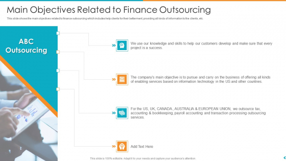 Fund Outsourcing Upgrade Efficiency Efficacy Fund Function Main Objectives Related To Finance Outsourcing Ppt Infographic Template Samples