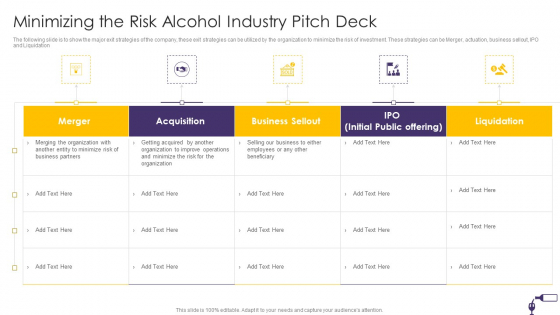 Funding Alcohol Industry Minimizing The Risk Alcohol Industry Pitch Deck Infographics PDF Funding Alcohol Industry Minimizing The Risk Alcohol Industry Pitch Deck Infographics PDF