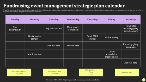 Fundraising Event Management Strategic Plan Calendar Graphics PDF