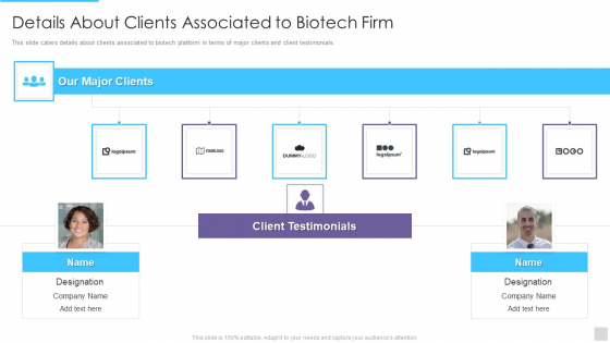 Fundraising Pitch Deck For Genetic Science Firms Details About Clients Associated To Biotech Firm Information PDF Fundraising Pitch Deck For Genetic Science Firms Details About Clients Associated To Biotech Firm Information PDF