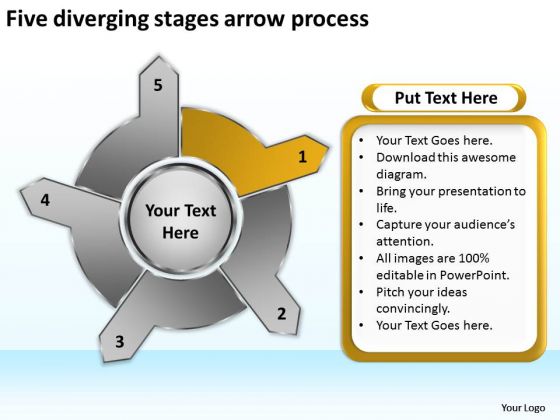Five Diverging Stages Arrow Process Circular Layout Network PowerPoint Slides Five Diverging Stages Arrow Process Circular Layout Network PowerPoint Slides