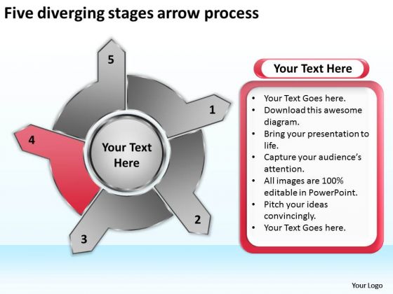 Five Diverging Stages Arrow Process Circular Layout PowerPoint Slides Five Diverging Stages Arrow Process Circular Layout PowerPoint Slides
