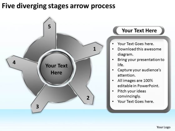 Five Diverging Stages Arrow Process Pie PowerPoint Slides Five Diverging Stages Arrow Process Pie PowerPoint Slides