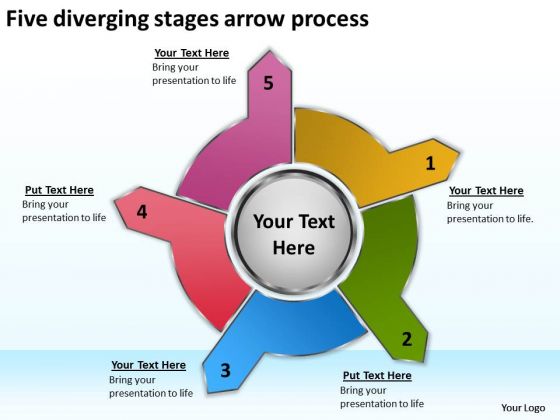 Five Diverging Stages Arrow Process Processs And PowerPoint Templates