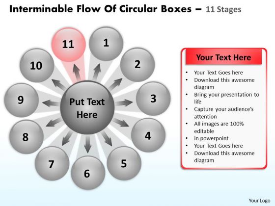 Flow Of Circular Boxes 11 Stages Process Diagram PowerPoint Slides Flow Of Circular Boxes 11 Stages Process Diagram PowerPoint Slides